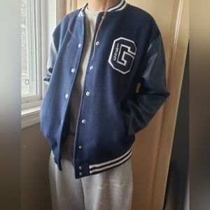 GAP Kid Wool Blend Navy and Gray Varsity Jacket XXL